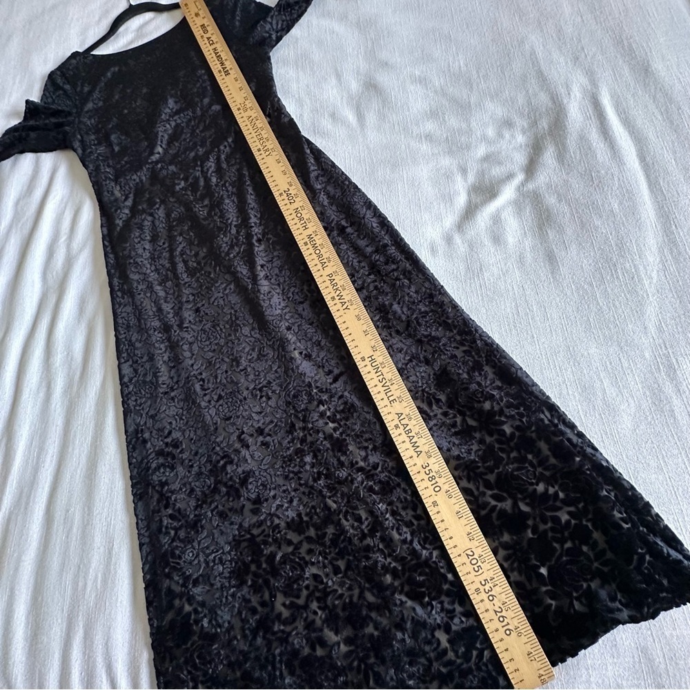 Vtg Velvet Cutout Dress Womens 10P Black Floral Maxi 90s Whimsigoth Fairy Grunge - Picture 7 of 13